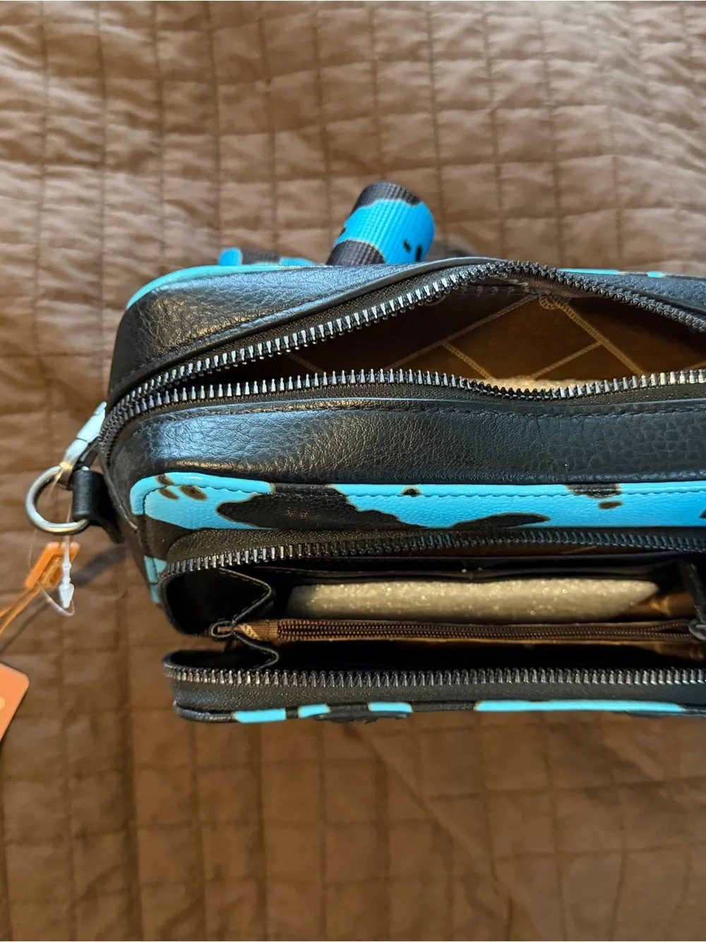Wrangler Turquoise & Black Cowhide Pattern Belt Bag